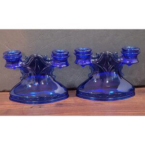 L.E. Smith Cobalt Blue Candle Holders